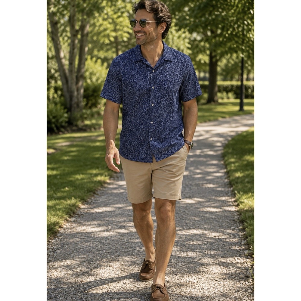 Ralph Lauren Men's Shirt Medium M Navy Blue Floral Print Button Down 100% Cotton